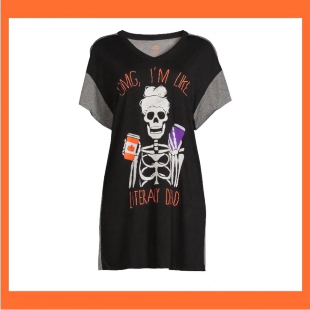 New! Black Skull Oversized Sleep Tee - Picture 2 of 5